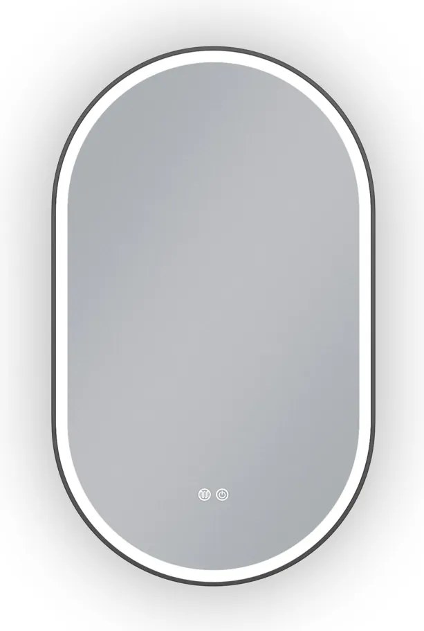 Erga Gwen, oválne LED zrkadlo 60x100cm v čiernom kovovom ráme, 3 farby svetla, predné osvetlenie, vyhrievacia podložka proti zapareniu, ERG-V01-GWEN-6010-BK