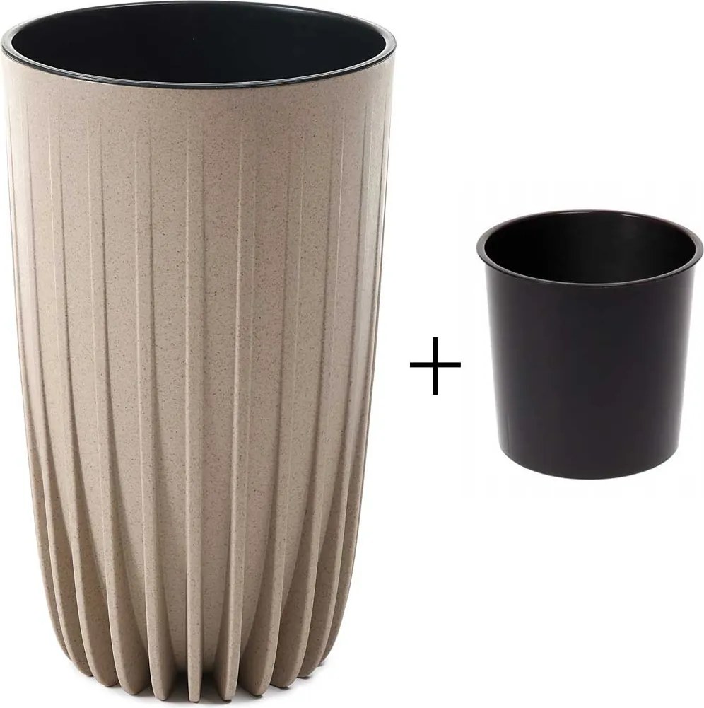 PLASTOVÝ KVETINÁČ STRIPPED ECO SADA 2KS 42X25 CM+ 51X30 CM BÉŽOVÁ