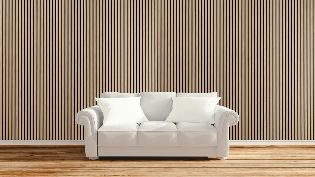 Drevený akustický panel, 2400 x 600 mm, balenie 5 ks, dub morený
