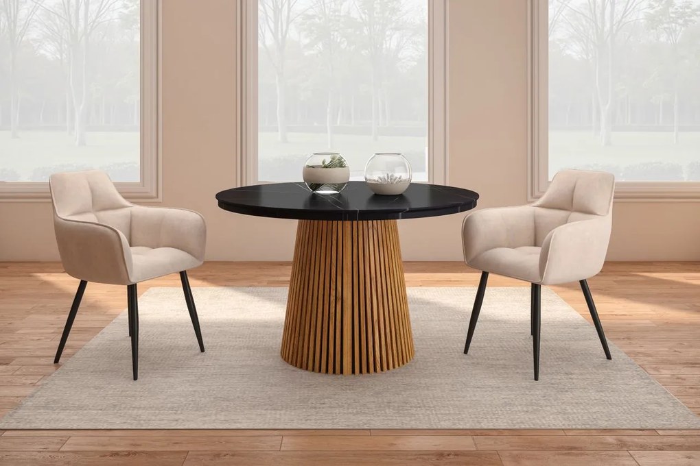 Vintino Jedálenský stôl NEVIO 120–160–200 × 120 cm – čierna / dub