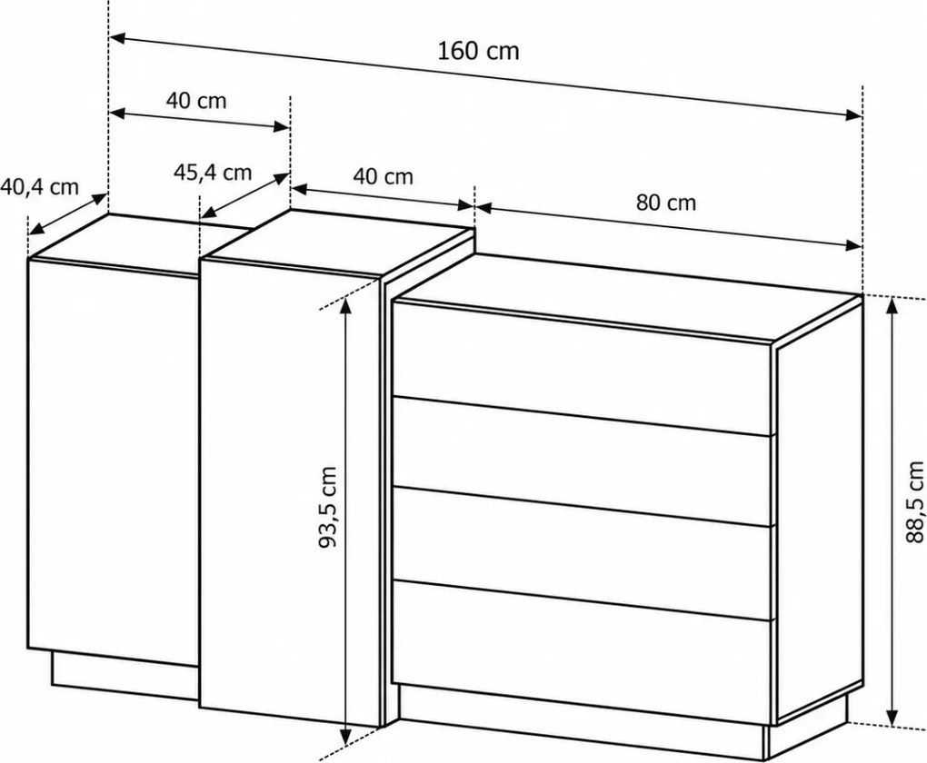 KOMODA NORDVIK 2D3S DUB CRAFT + BIELA 160 cm