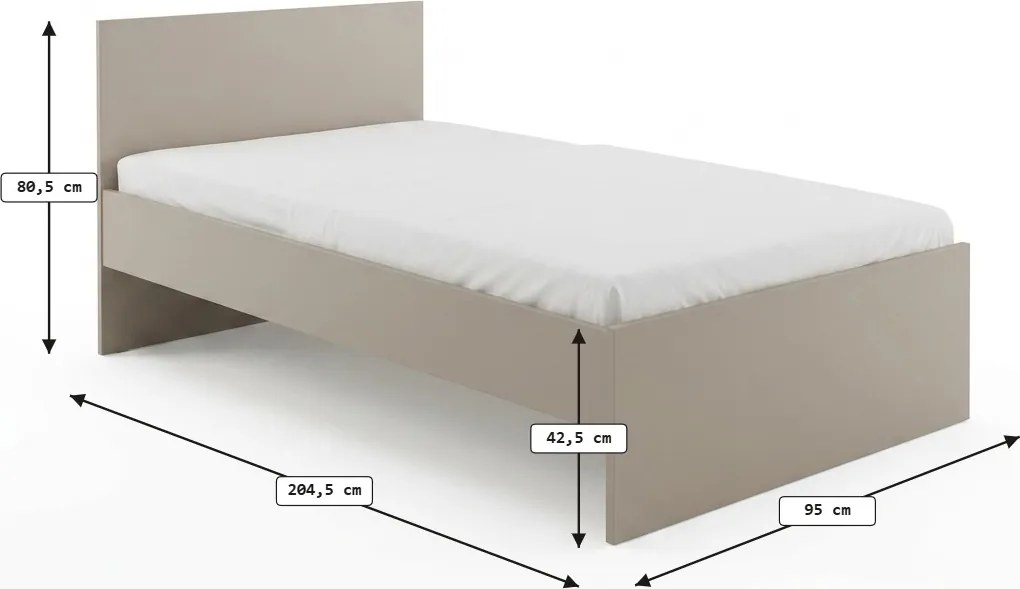 Posteľ ELISA 90 x 200 cm, kašmírovo béžová Rošt: S lamelovým roštom, Matrac: Matrac DELUXE 10 cm