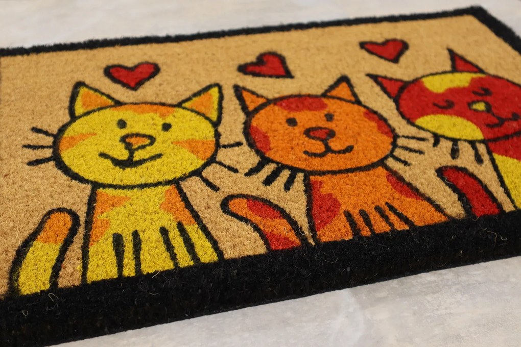 Rohožka Kokos Tri mačky – na von aj na doma, 40x60, viacfarebná, chodba / predsieň, Trade Concept