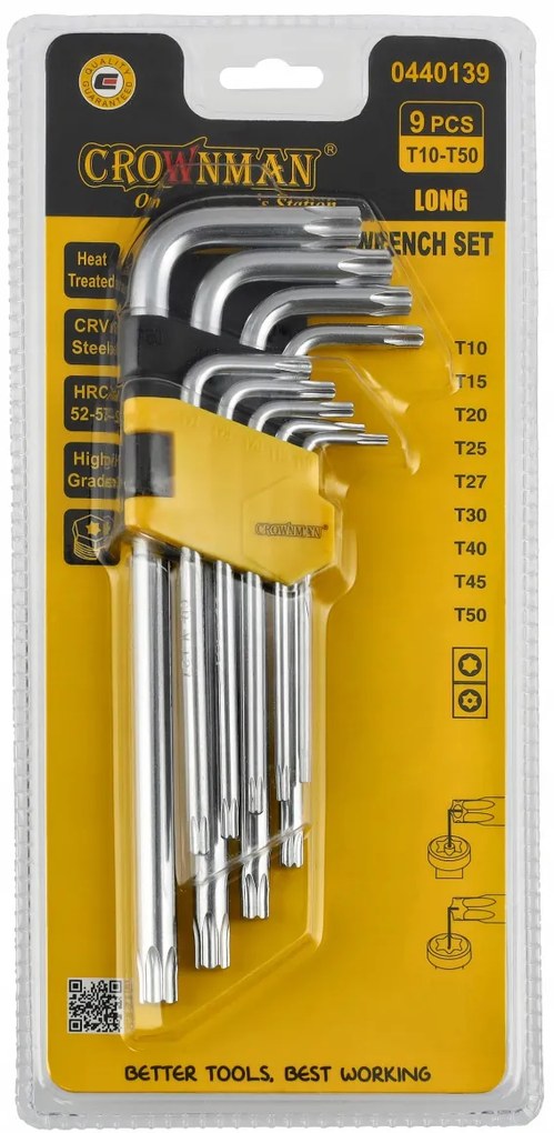 CROWNMAN T10-T50 TORXY imbusové kľúče - sada