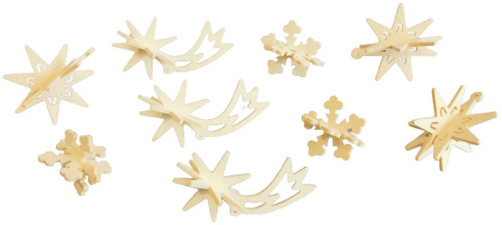 Drevené vianočné ozdoby Sky treasures, súprava 9 ks