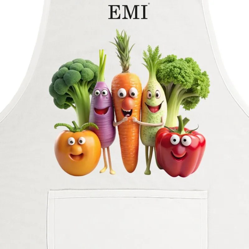 Kuchynská zástera Happy Veggie EMI, biela