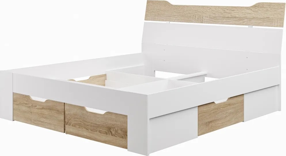 Posteľ s úložnými zásuvkami Asko 180x200 cm, biela/dub sonoma