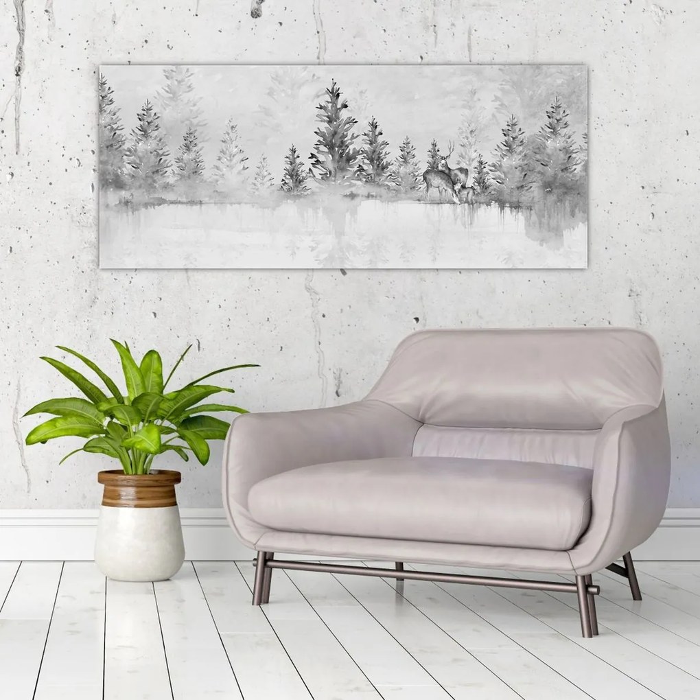 Obraz - Jelene pri jazere (120x50 cm)