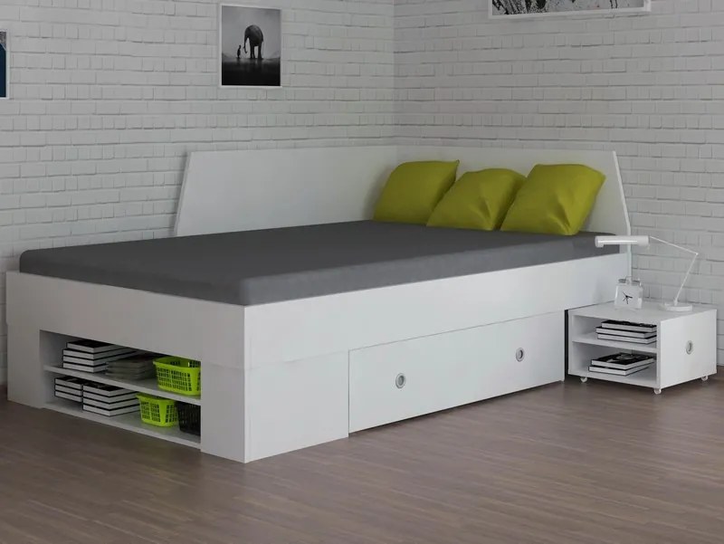 Úložná posteľ so zástenou Junior 120x200 cm, biela