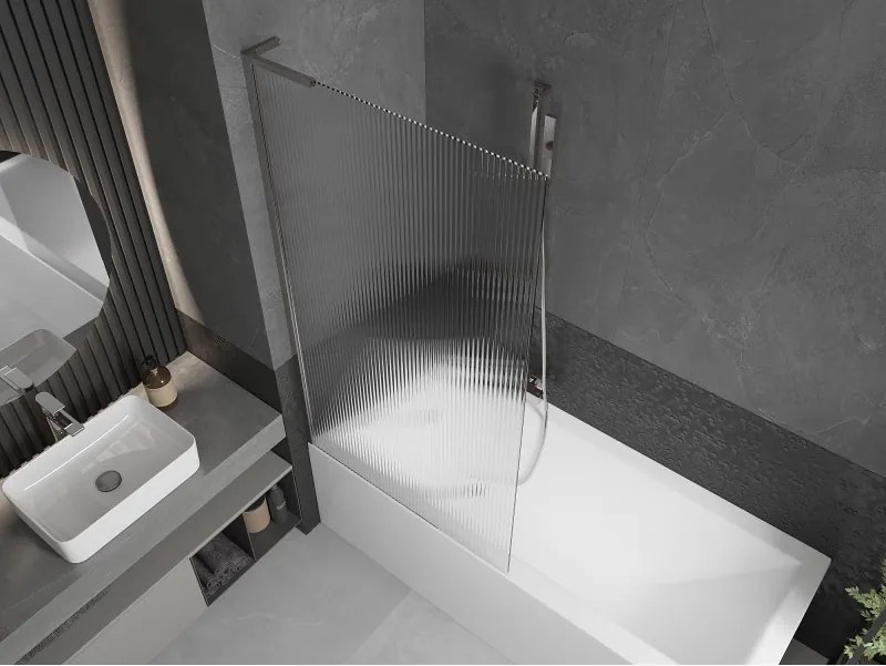 Mexen Next L, 1-krídlová vaňová zástena 90 x 150 cm, 6mm sklo s rebrovým vzorom, chrómový profil, 895-090-000-03-09-01
