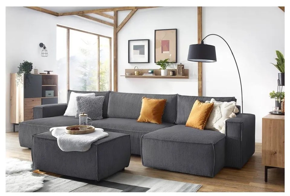 Tmavosivý menčestrový taburet Nihad – Bobochic Paris