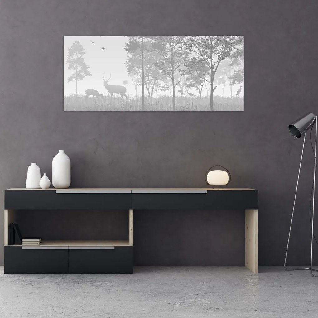 Obraz - Lúka s jeleňami (120x50 cm)
