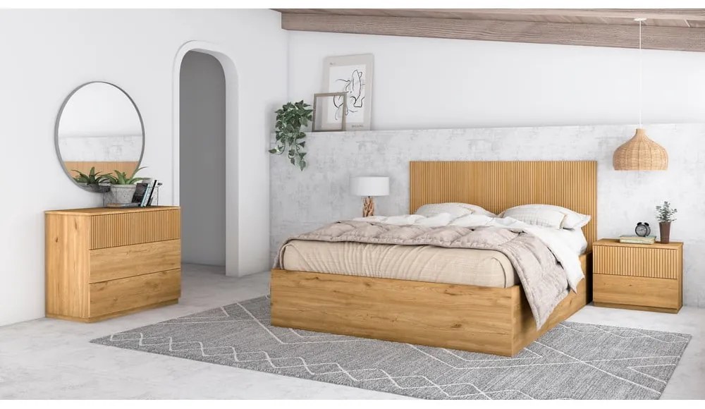 Nízka komoda v dekore duba v prírodnej farbe 100x72 cm Rayana – Marckeric