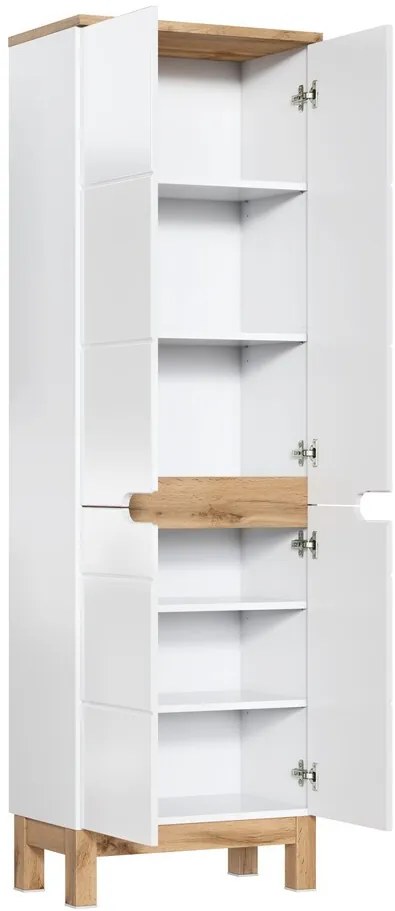 Kúpeľňová zostava so zápustným umývadlom, skrinkami a zrkadlom Bali 100 cm biela/dub wotan