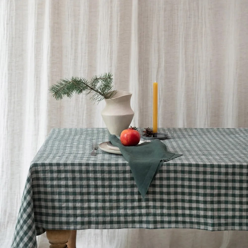 Ľanový obrus 140x200 cm Forest Green Gingham – Linen Tales