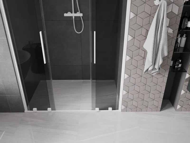 Mexen Velar Duo, posuvné sprchové dvere do otvoru 160 cm, 8mm šedé sklo, biela matná, 871-160-000-42-20