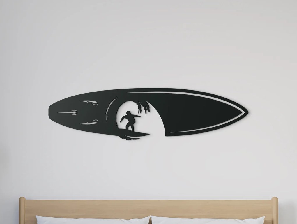drevko Drevený obraz Surfista na vlnách Rozmer obrazu: 11,5 x 44,5 cm, Farba dekorácie: Čierna