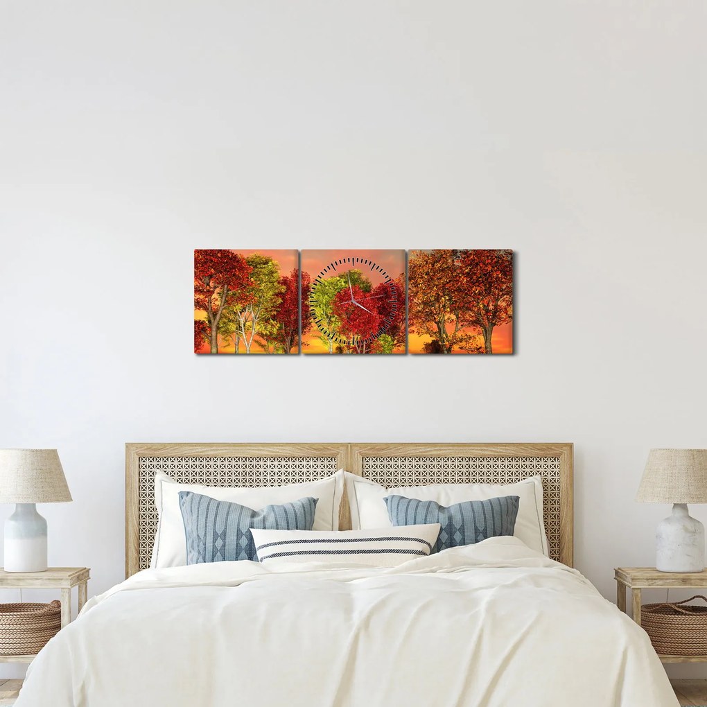 Obraz - Farebné stromy (s hodinami) (90x30 cm)