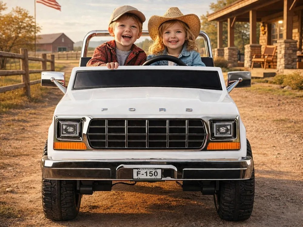JOKOMISIADA Dvojmiestne autíčko na batériu klasický Ford Bronco Pickup biele PA0338