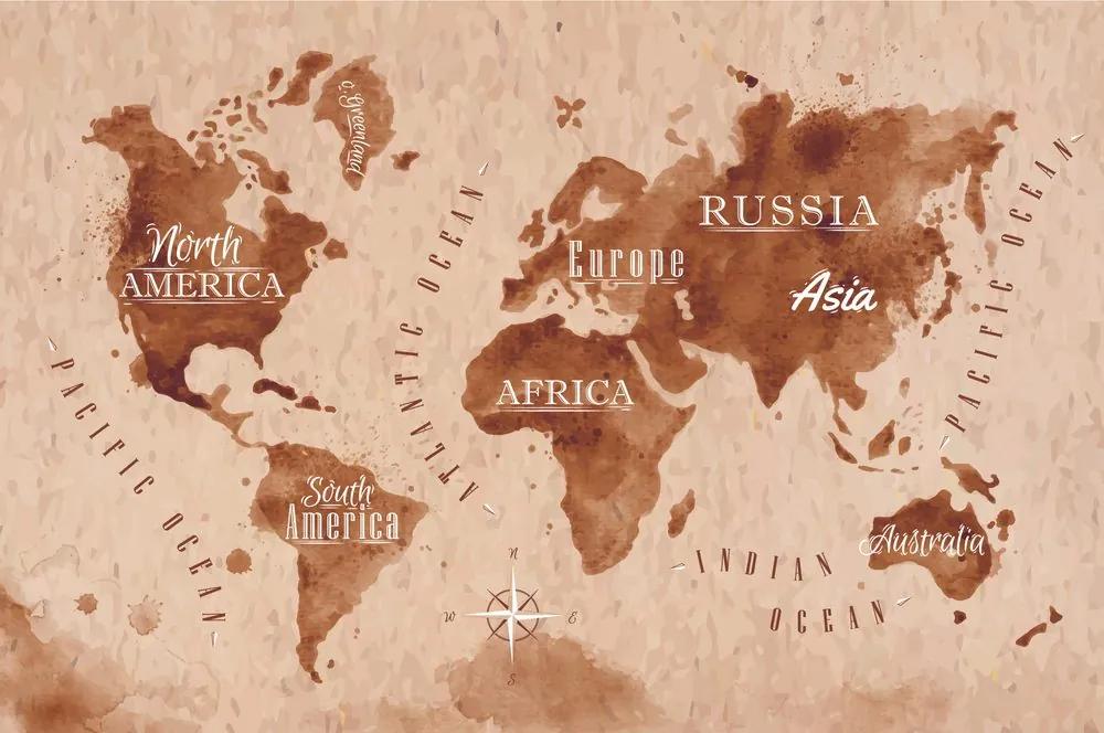 Samolepiaca tapeta stará mapa sveta v sépiovom prevedení