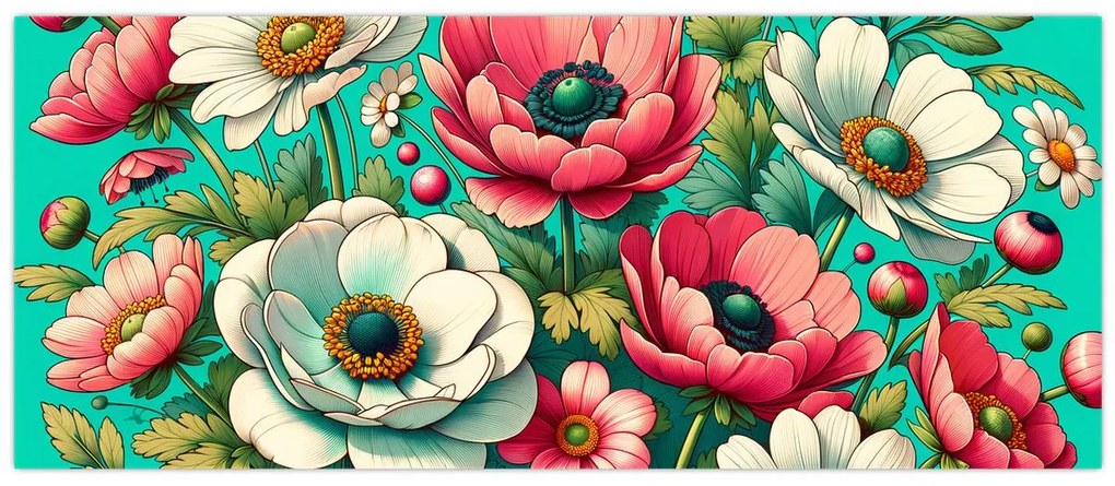 Obraz - Kvety na modrom pozadí (120x50 cm)