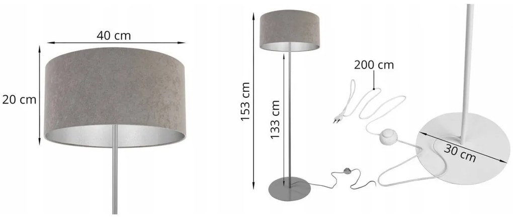Stojacia lampa Mediolan, 1x textilné tienidlo (výber z 10 farieb), (výber z 3 farieb konštrukcie), ch