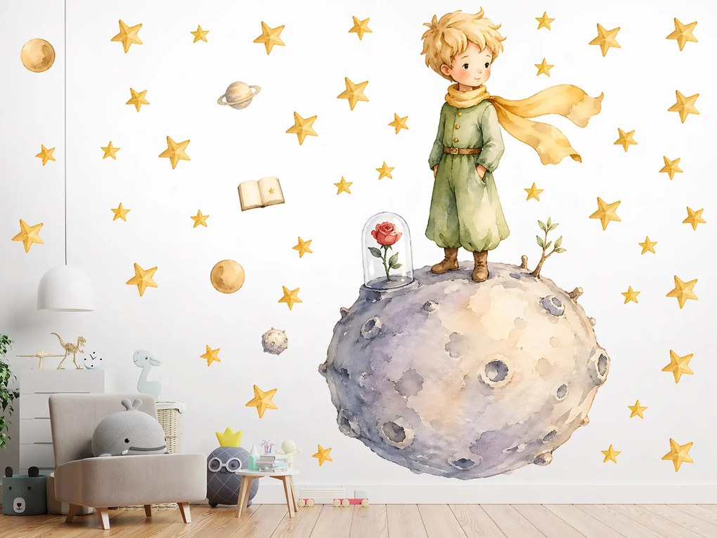 Malý princ textilní prelepiteľná nálepka na stenu hárok 47 x 75 cm