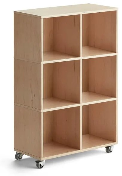 Drevená úložná skriňa RICO, s kolieskami, 6 priehradiek, Š 800 mm, breza