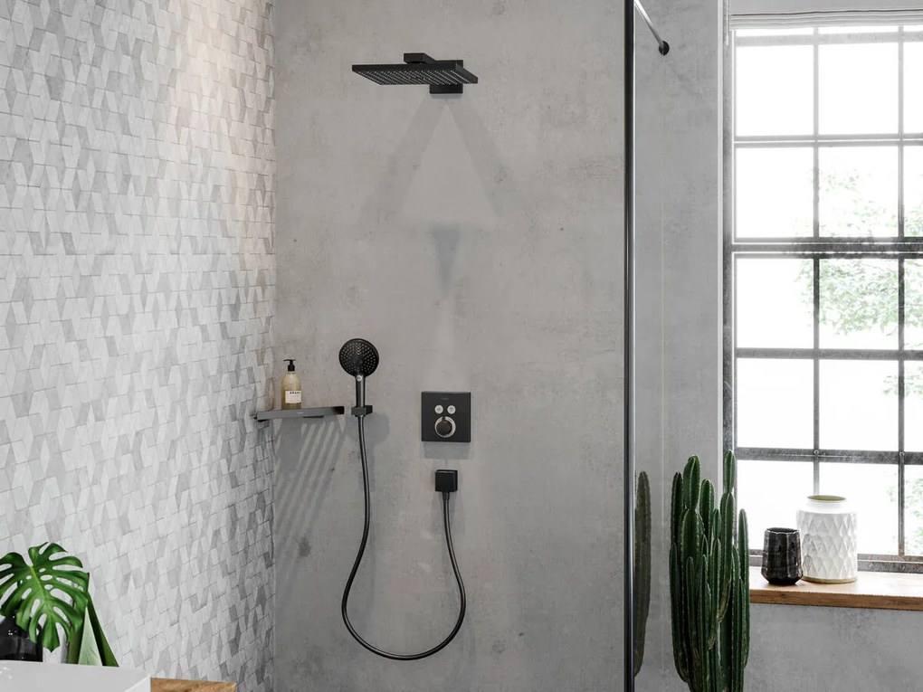 Hansgrohe FixFit, nástenné kolienko Square so spätným ventilom, kartáčovaný čierny chróm, HAN-26455340