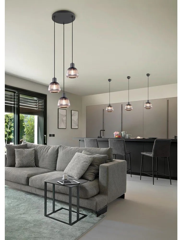 Čierne závesné svietidlo so skleneným tienidlom ø 22 cm Tarifa – Trio