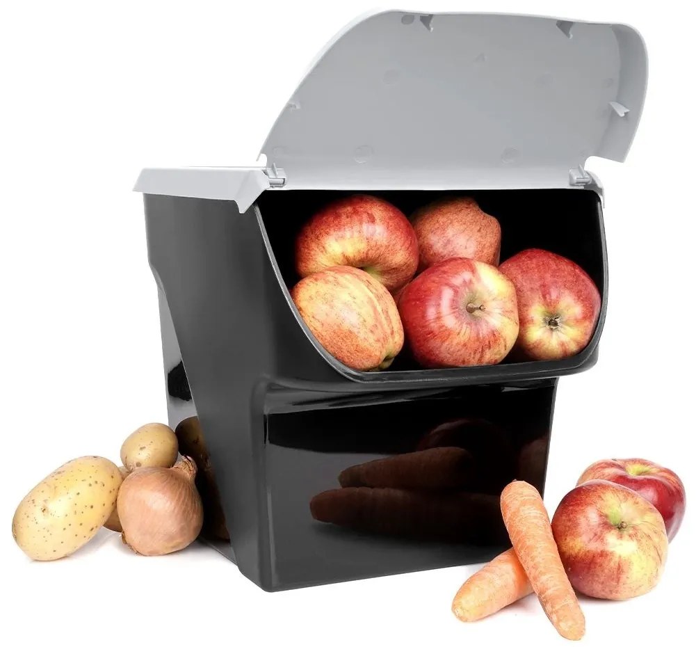 VILDE Úložný box na zemiaky a cibuľu s vetraním, VEGBOX sivý (14l - 10kg zemiakov)