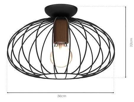 Stropné svietidlo Meridiano1, 1x čierne drôtené tienidlo, b/drevo