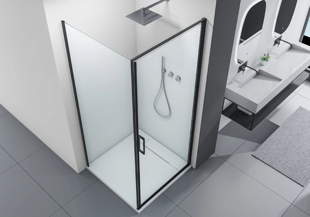 Cerano Porte, 1-krídlový sprchovací kút 80x100 cm, 8mm číre sklo, čierny profil, CER-CER-413570