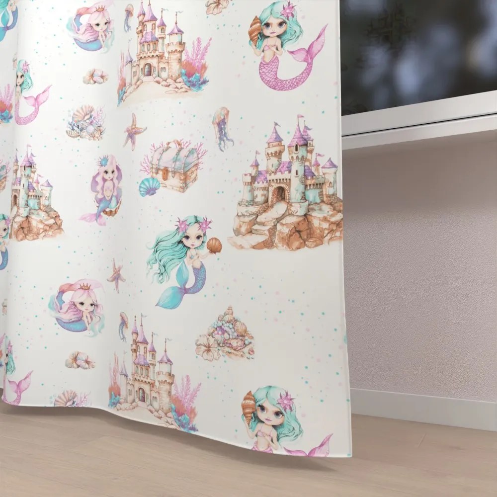 Biante Detský bavlnený záves Sandra SA-567 Morské víly a kráľovstvo na bielom 150x240 cm