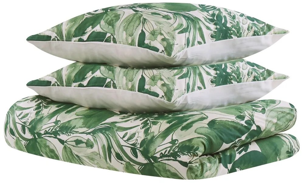 Posteľné obliečky z bavlneného saténu 155 x 220 cm zelená/biela GREENWOOD Beliani