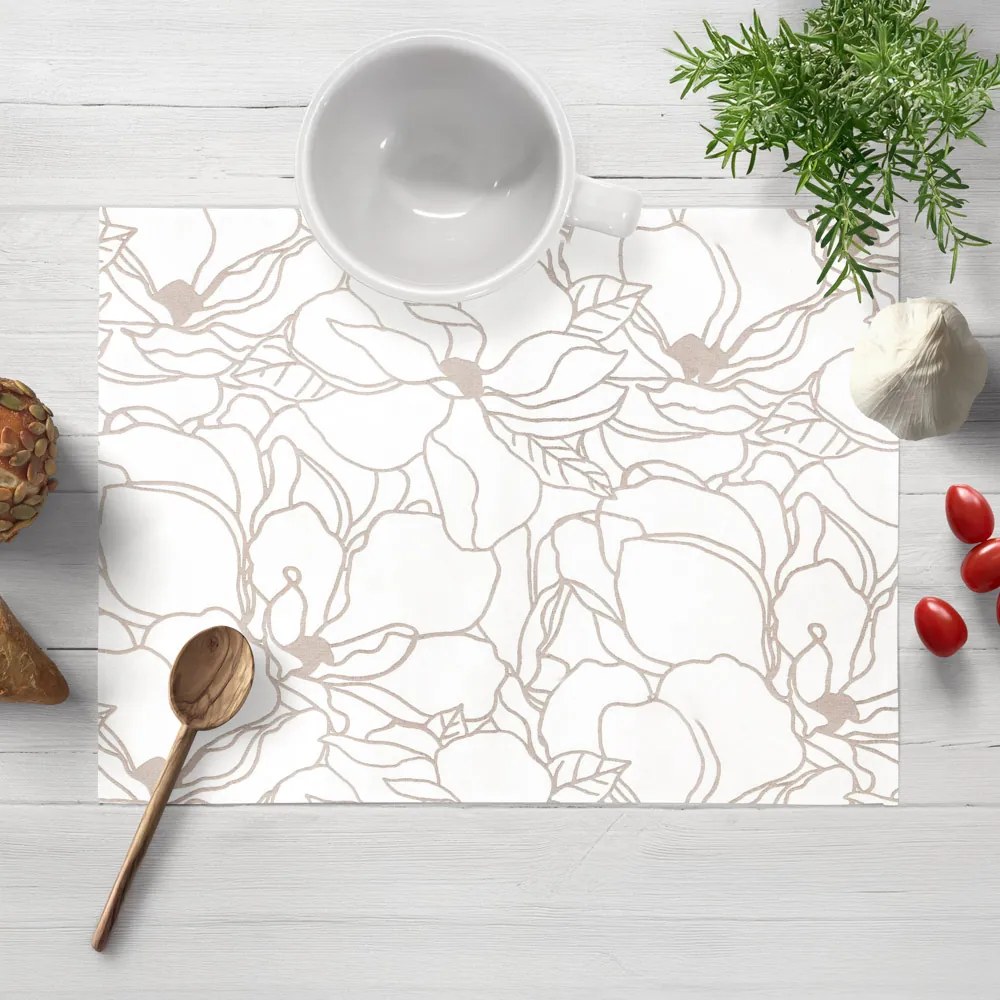 Biante Bavlnené prestieranie na stôl Sandra SA-268 Béžové designové kvety na bielom 30x40 cm
