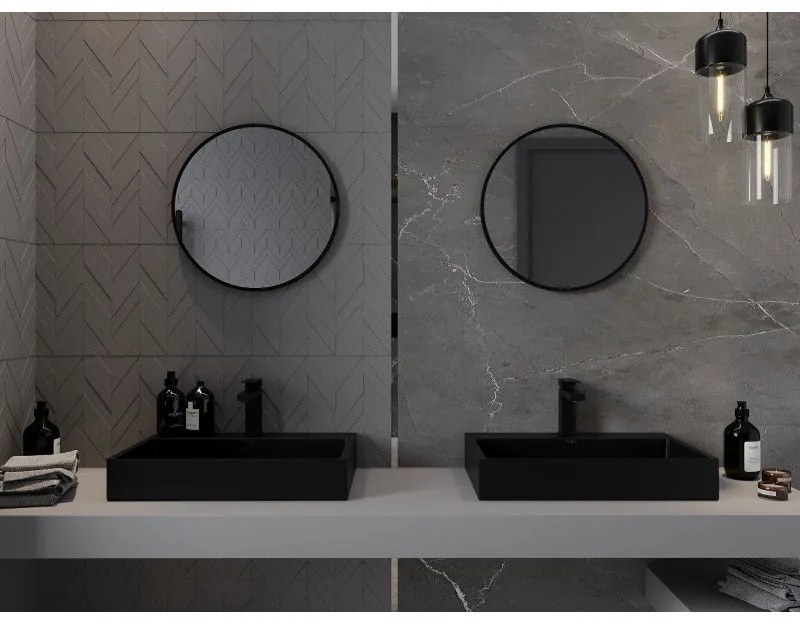 Mexen Loft, okrúhle kúpeľňové zrkadlo 50 cm, farba rámu čierna matná, 9850-050-050-000-70