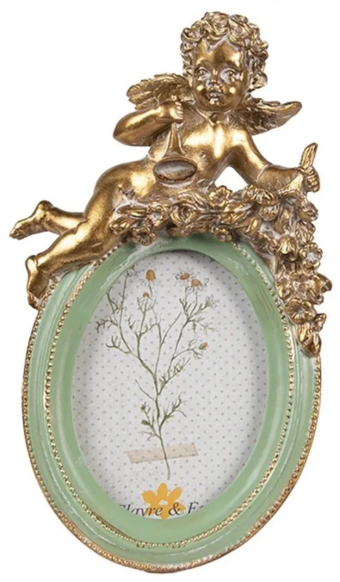 Zeleno - zlatý fotorámik s anjelikom - 10*3*16 cm / 6*9 cm