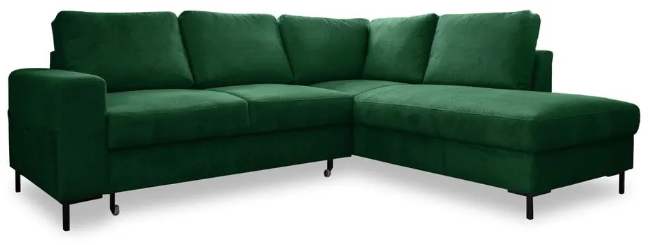 Tmavozelená menčestrová rozkladacia rohová pohovka (pravý roh) Lofty Lilly – Miuform