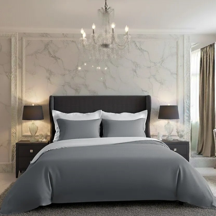 Kvalitex Saténové obliečky Luxury Collection biela/tmavosivá, 200 x 200 cm, 2 ks 70 x 90 cm