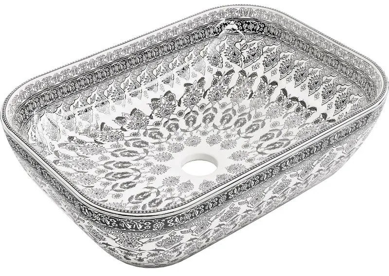 Mexen Rita, umývadlo na dosku 455x325x135 mm, biela-čierny vzor, 21084586