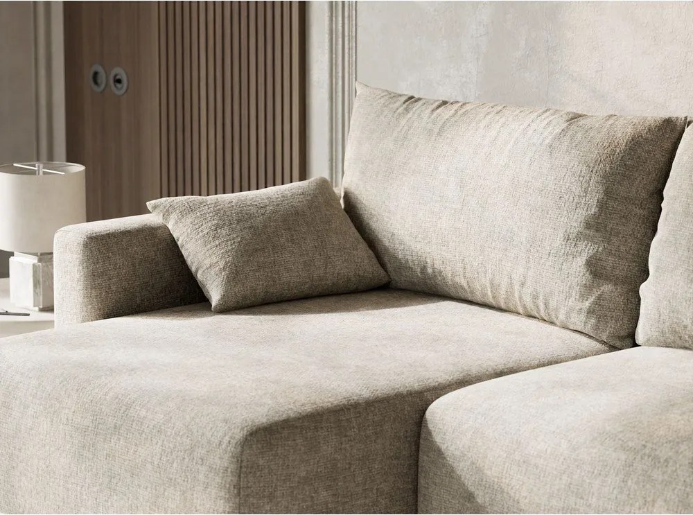 Béžová ženilková rozkladacia/s úložným priestorom rohová pohovka (ľavý roh/s leňoškou) Leon – Maison de Rêve