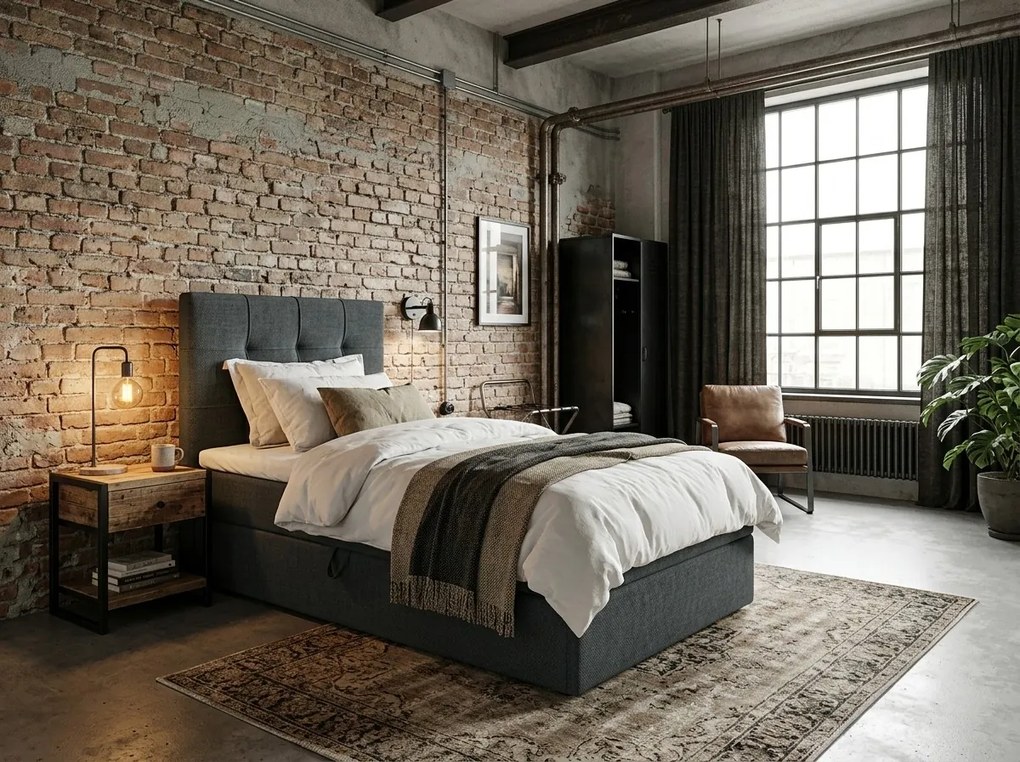 Čalúnená posteľ boxspring DIRELIS VIBE 90x200 cm tmavosivá Matrac: Bonell pružinová matrac