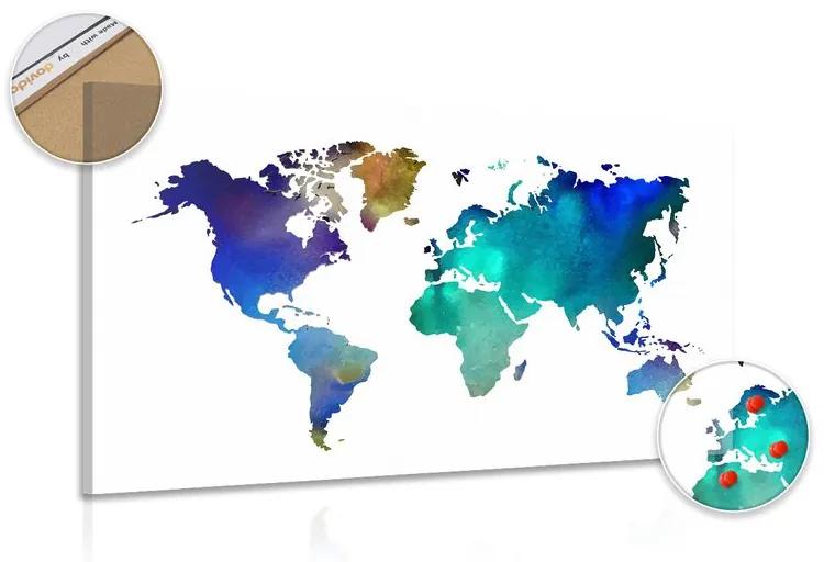 Obraz na korku farebná mapa sveta v akvarelovom prevedení