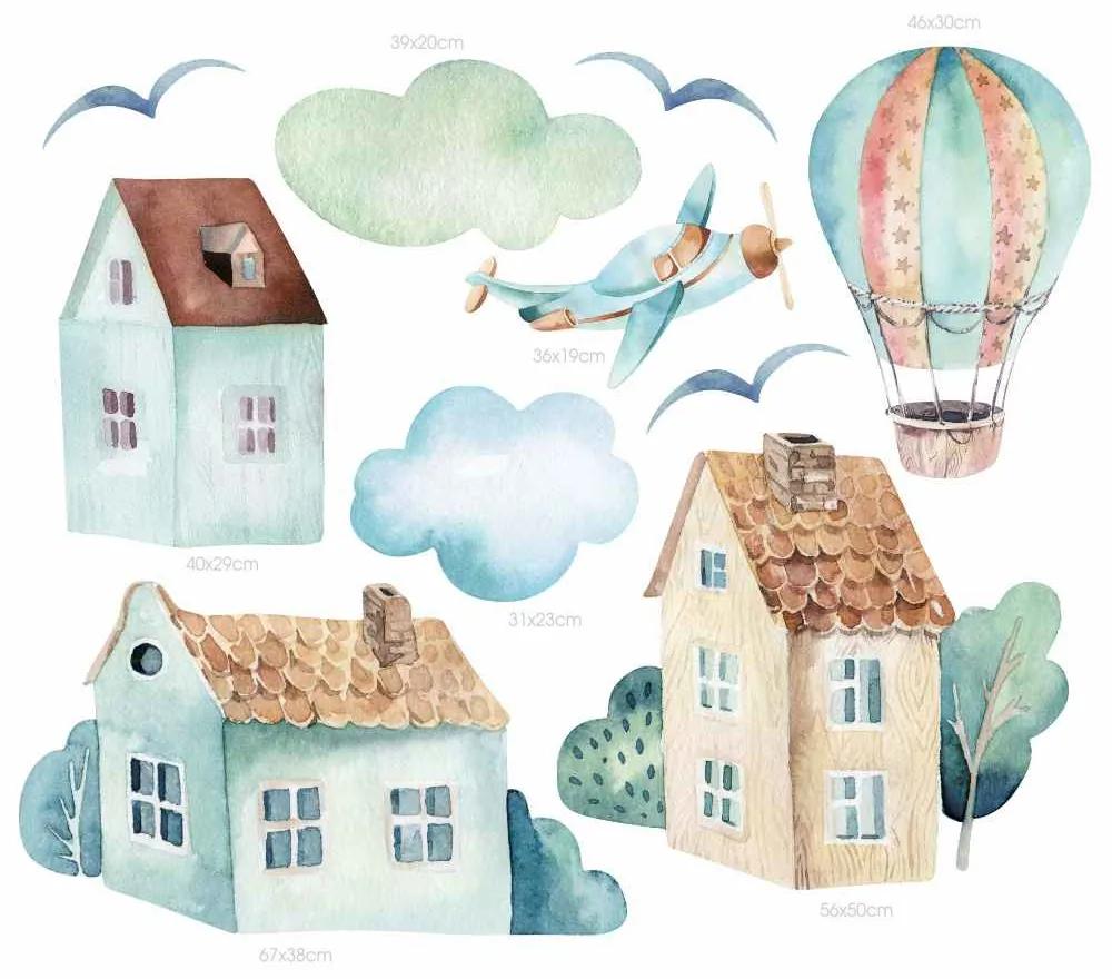 Gario Detská nálepka na stenu Boys world - lietadlo, balón a domy