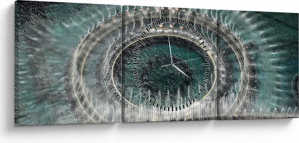 Obraz fontány (s hodinami) (90x30 cm)