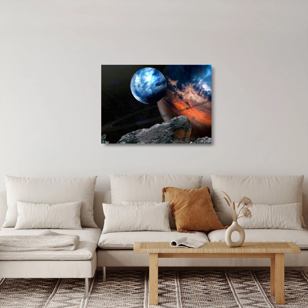 Sklenený obraz planéty vo vesmíre (70x50 cm)