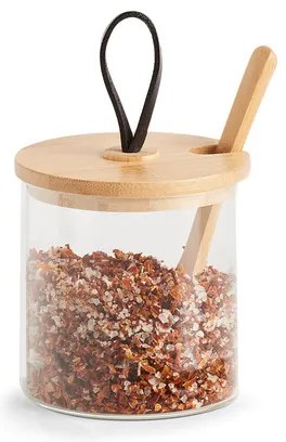Zeller Present Sklenená dóza s bambusovým viečkom, koženým pútkom, lyžičkou, 320ml cukornička LATTE