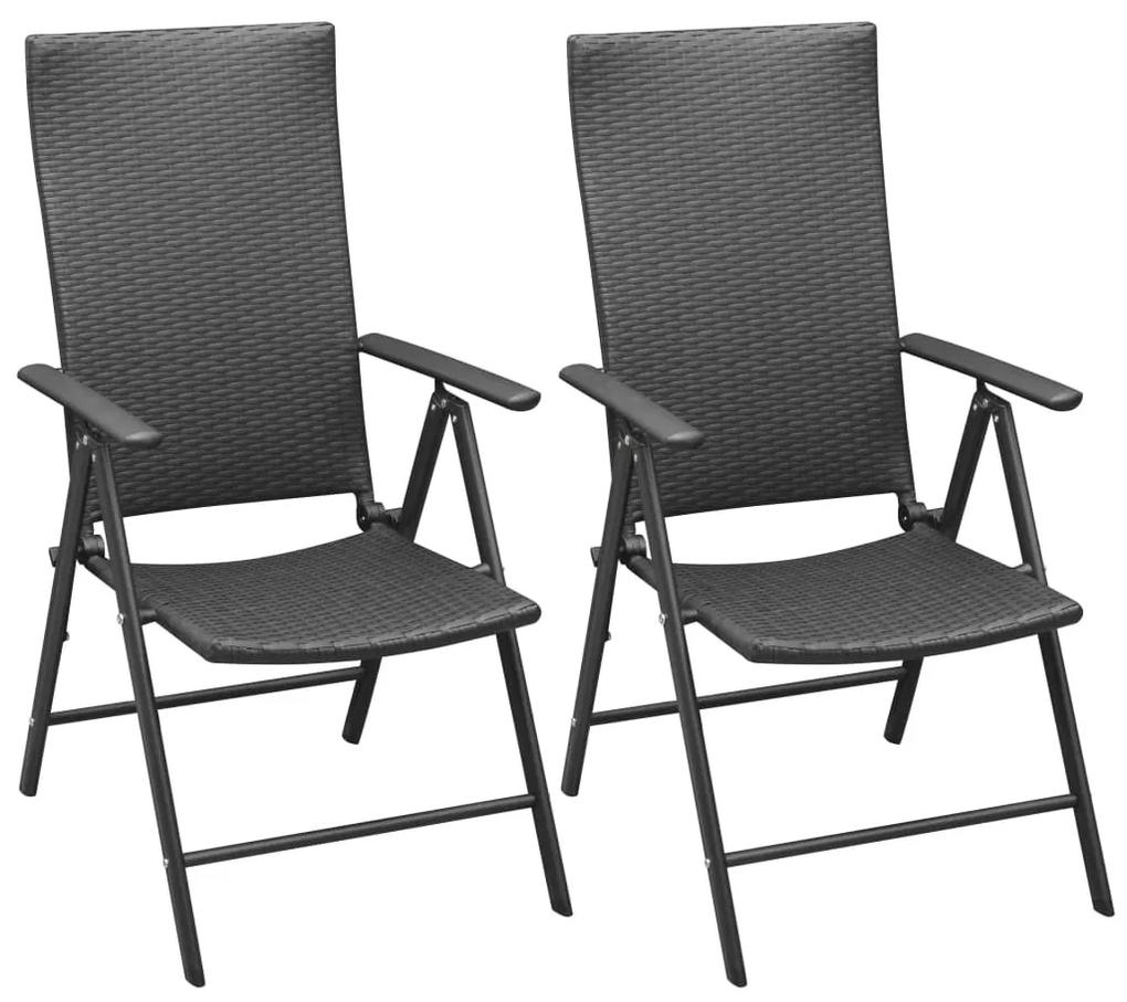 Stohovateľné záhradné stoličky 2 ks, polyratan, čierne