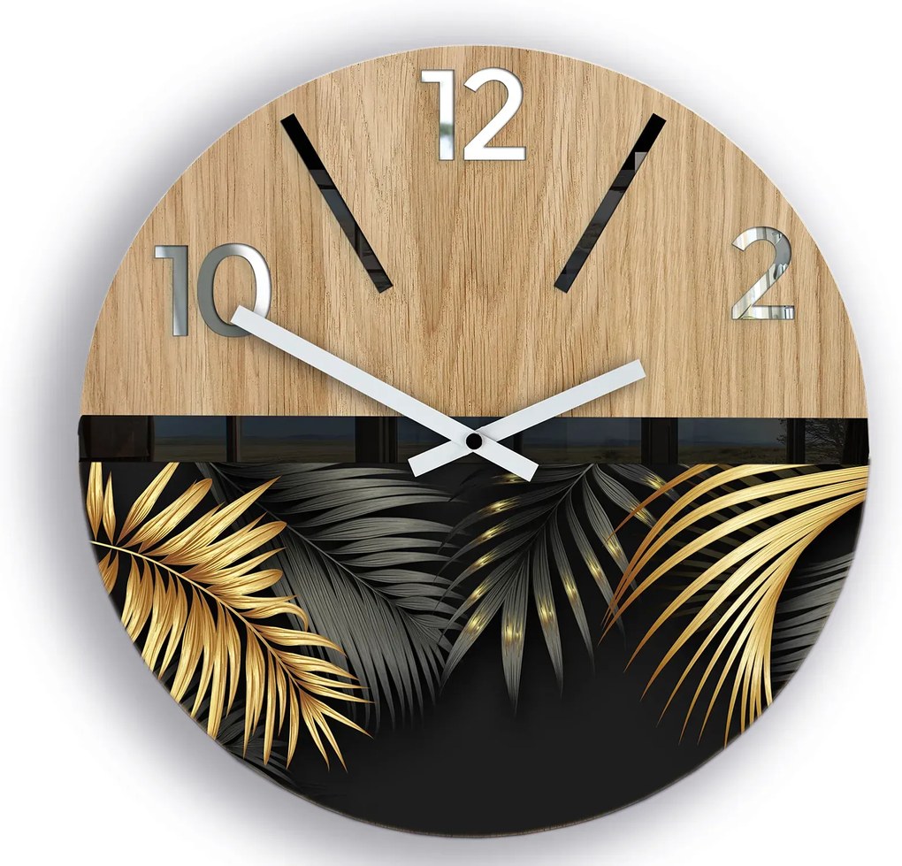 Dřevěné nástěnné hodiny Golden 33 cm dub přírodní/zlaté